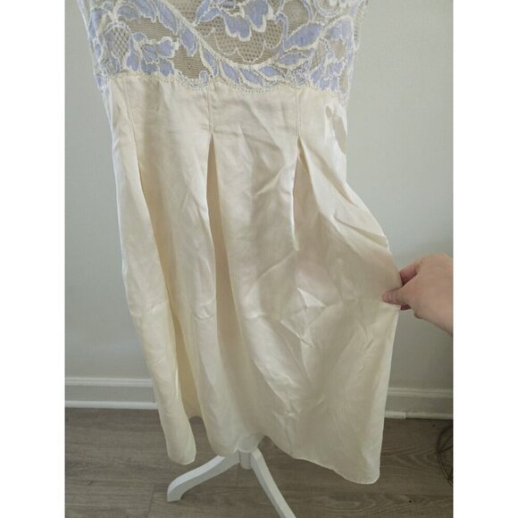 Saks Fifth Avenue Silk Lace Satin Chemise Nighty Blue Cream Vintage Slip Dress M - Picture 5 of 8